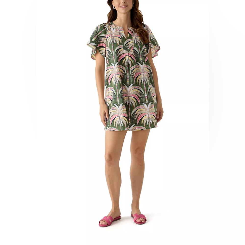 NWT Crown‎ & Ivy Women's Split Neck Printed Dress in Olive Palm Size XS